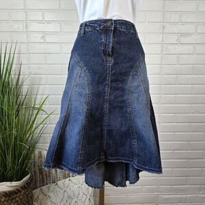 Y2K Metro 7 Blue Denim Asymmetrical High Low Midi Skirt Size 8 Missy